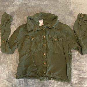 Army green long sleeve collard button shirt w/two pockets. Price negotiable
